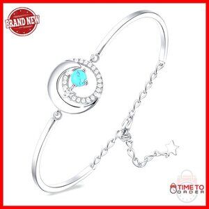 Sterling Silver Moon Star Charm Bracelet Adjustable Chain Elegant Fine Jewelry